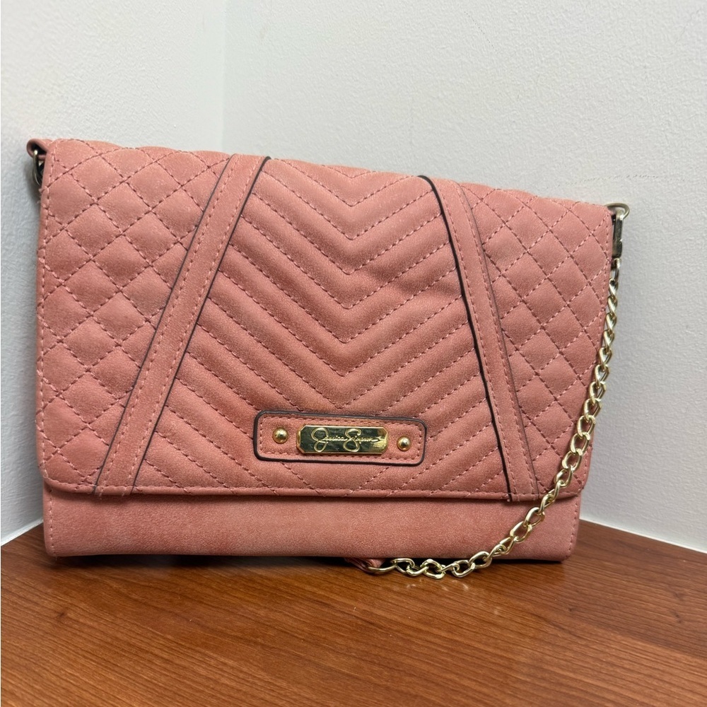 Jessica Simpson Quilted Pink Clutch with Chain